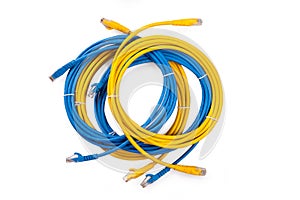 Yellow and Blue Network Cable with molded RJ45 plug