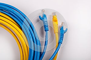 Yellow and Blue Network Cable with molded RJ45 plug