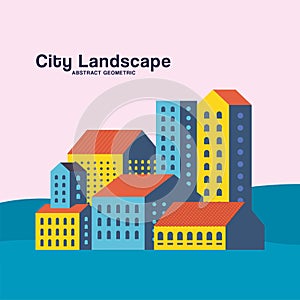 Yellow blue and orange city buildings landscape design