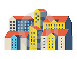 Yellow blue and orange city buildings vector design