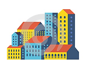 Yellow blue and orange city buildings vector design