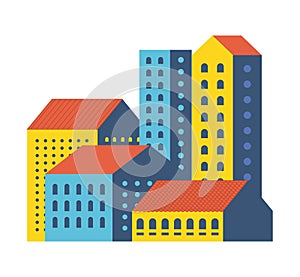 Yellow blue and orange city buildings vector design