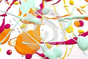 Yellow Blue Orange and Pink Paint Splats and Abstract Background Decoration