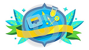 A yellow-blue pattern symbolizing the science of Ukraine. Ribbon for placing text