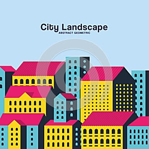 Yellow blue and pink city buildings landscape design