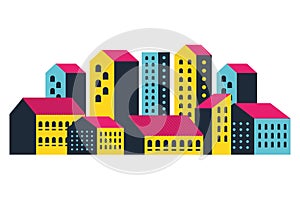 Yellow blue and pink city buildings vector design