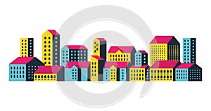 Yellow blue and pink city buildings vector design