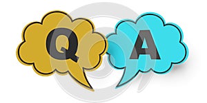 Yellow and blue Q and A, question and answer, speech bubbles on white background
