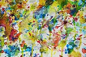 Yellow blue red orange green vivid hues, wax paint watercolor creative background