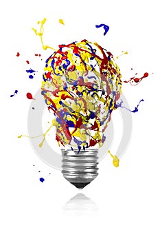 Yellow blue red paint splah made light bulb