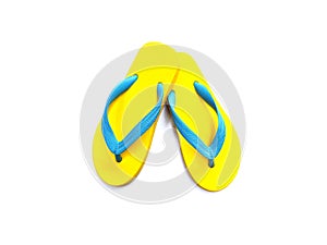 Yellow and blue rubber flip flop shoes