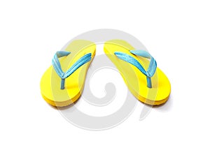 Yellow and blue rubber flip flop shoes