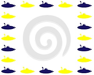 Yellow and blue submarines vector image frame