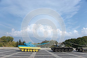 Yellow-blue tank on the territory of the War Museum