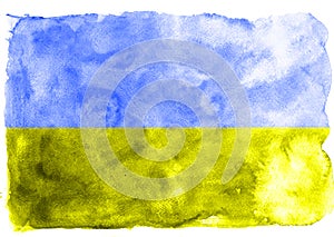 Yellow and blue Ukrainian flag from watercolor pattern