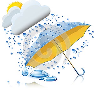 Yellow-blue umbrella with rain