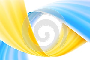 Yellow blue wavy ribbon flow design on white background. Sunny flyng effect. Independence Day of Ukraine color line abstract