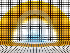 Yellow blue and white Background with illuminated Squares