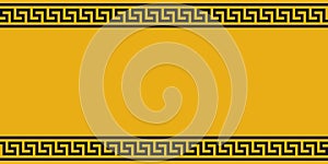 Yellow Board with black ethno ornament, vector border yellow and black Greek pattern, background for warnings ads