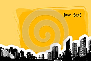 Yellow board with city. Vector