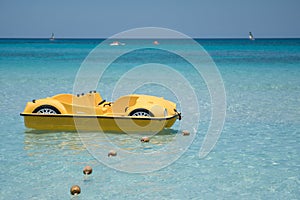 Yellow boat In the Cuban beach