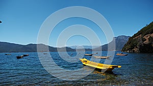 Yellow boat on Lugu Lake