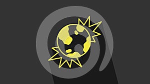 Yellow Bomb explosive planet earth war danger icon isolated on grey background. 4K Video motion graphic animation