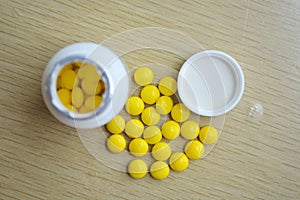 Yellow bottle with pills