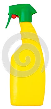 Una botella rociar aislado sobre fondo blanco trazado de recorte. jardinería pesticida a planta cuidado o familiar limpieza 