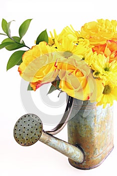 Yellow Bouquet of Spring Flowers in Watering Can