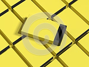 Yellow box on yellow boxes background, 3d rendering