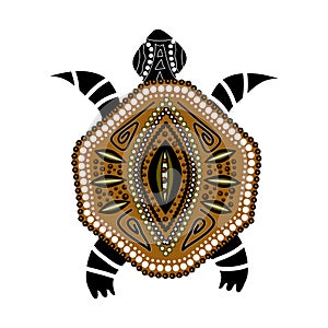 Yellow-brawn turtle in first-nation style
