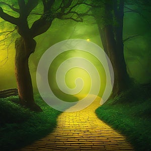 Yellow Brick road in magic forest by