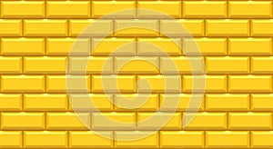 Yellow brick wall rectangles with chamfered edge. Empty background. Vintage stonewall. Room design interior.