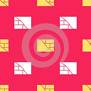 Yellow Bricks icon isolated seamless pattern on red background. Vector