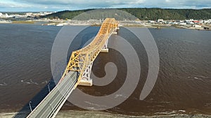 Yellow bridge over the river Irtysh in Khanty-Mansiysk