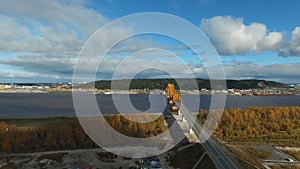 Yellow bridge over the river Irtysh in Khanty-Mansiysk