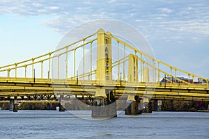 Yellow bridges over the Allegheny River in Pittsburgh, Pennsylvania