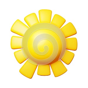 Yellow bright glossy symbol of the sun isolated on white background. Vector illustration in 3d style