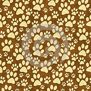 Yellow and Brown Doggy Paw Print Tile Pattern Repeat Background