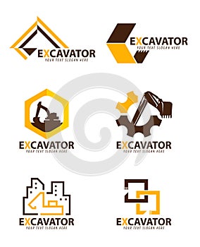 Yellow and brown excavator logo vector set design