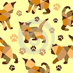 Yellow-brown geometric silhouettes of kitten