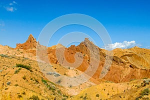Yellow and brown mountain valley canyon Skazka in Kirgyzstan photo
