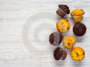 Yellow and Brown Muffins on Copy Space