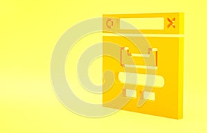 Yellow Browser window icon isolated on yellow background. Minimalism concept. 3d illustration 3D render