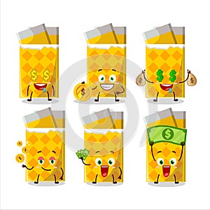 Yellow bubble gum cartoon character with cute emoticon bring money