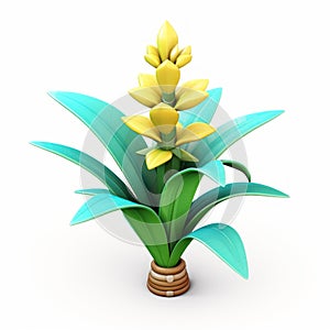 Yellow Bud Plant: Luminous 3d Yucca With Cyan Flower Icon