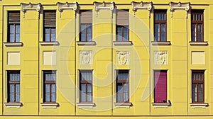 Yellow building face with windows