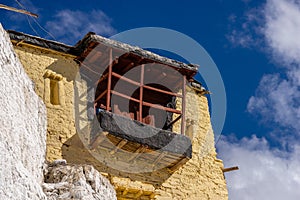 Yellow Building in tibetan style of Diskit Monastery Tibet Buddhism temple