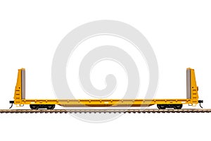 A Yellow Bulkhead Flat Car On Track